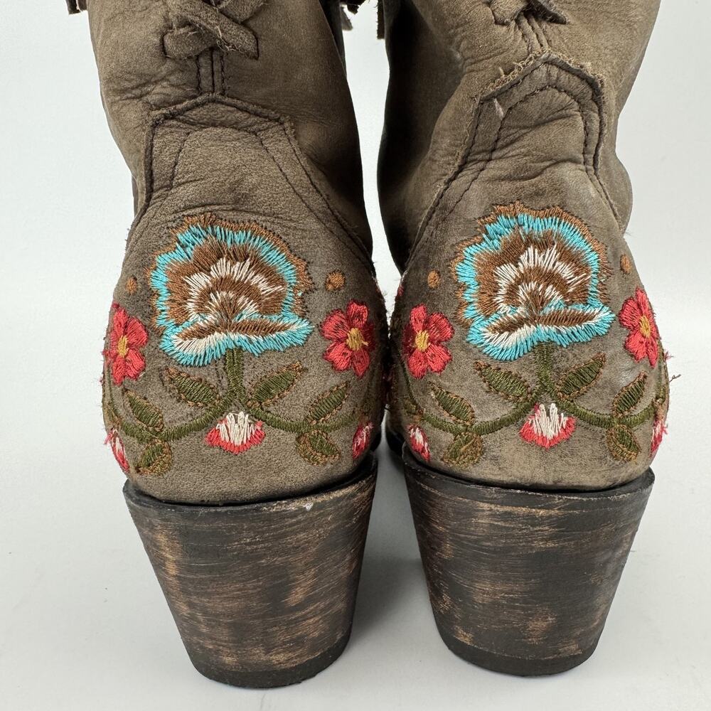 Old Gringo Women’s 7 Cowboy Boots Multi Floral Embroidered Fringe Brown Leather - Picture 3 of 11